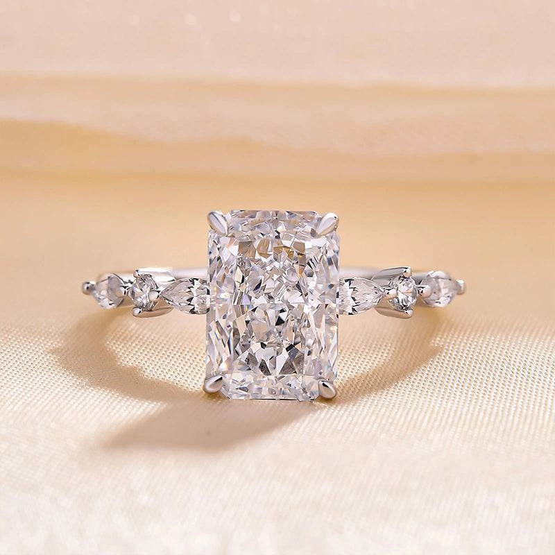 Louily Sparkle Radiant Cut Engagement Ring For Women In Sterling Silver Soft Tone Sparkling Craftwork
