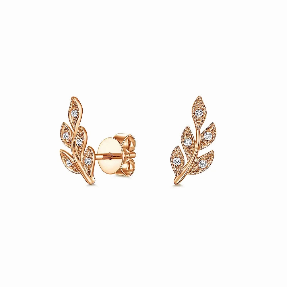 Sparkle Style Subtle Form Couture Botanical Foliage Lab Grown Diamond Stud Earrings