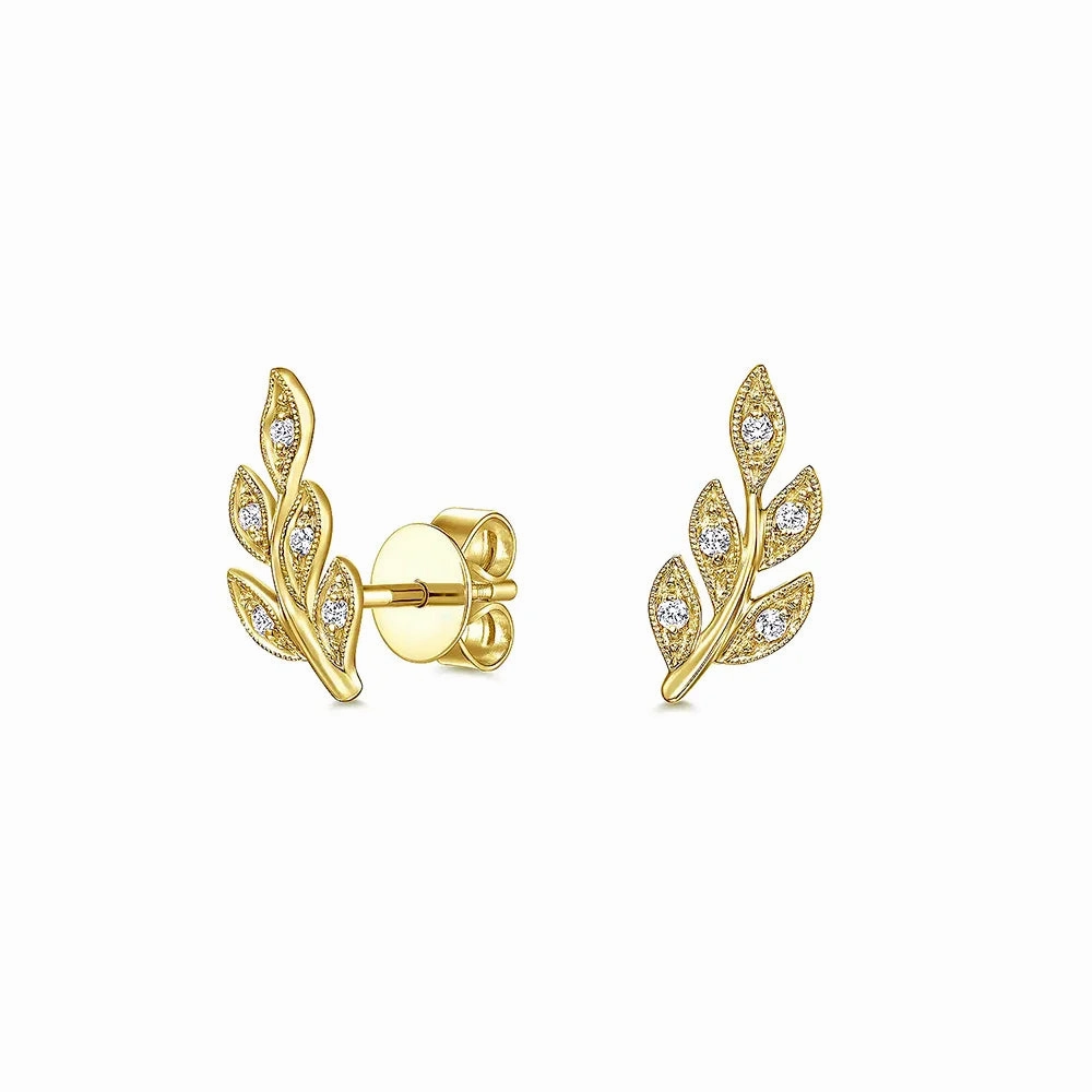 Sleek Edge Couture Botanical Foliage Lab Grown Diamond Stud Earrings