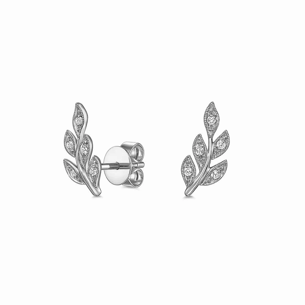 Grace Note Polished Mood Couture Botanical Foliage Lab Grown Diamond Stud Earrings