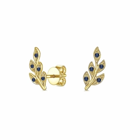 Couture Botanical Foliage Lab Grown Sapphire Stud Earrings Accent Focus
