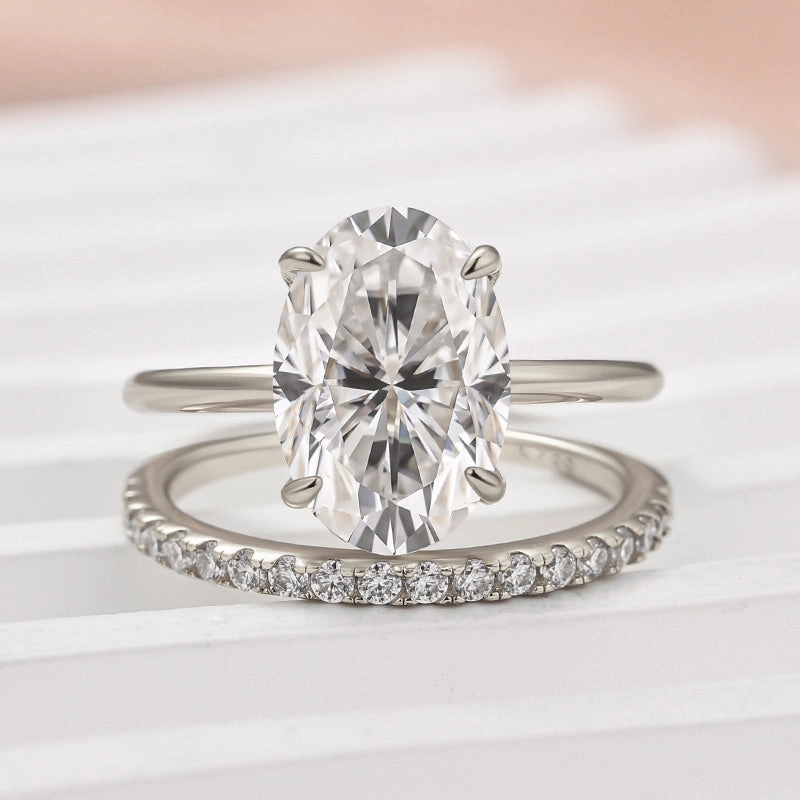Graceful Finish Louily Moissanite 4.0 Ct Hidden Halo Solitaire Oval Cut Wedding Ring
