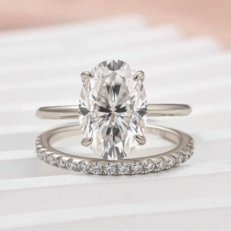 Louily Moissanite 4.0 Ct Hidden Halo Solitaire Oval Cut Wedding Ring Refined Piece High Class