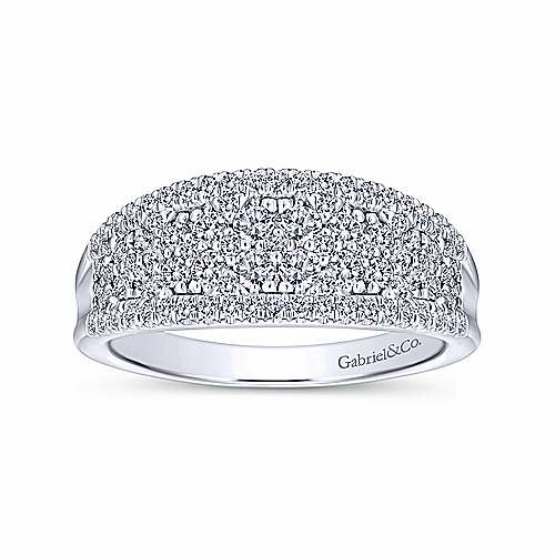 Curved Fashion Diamond Ring .80 Cttw 14K White Gold Shining Edge Natural Detail