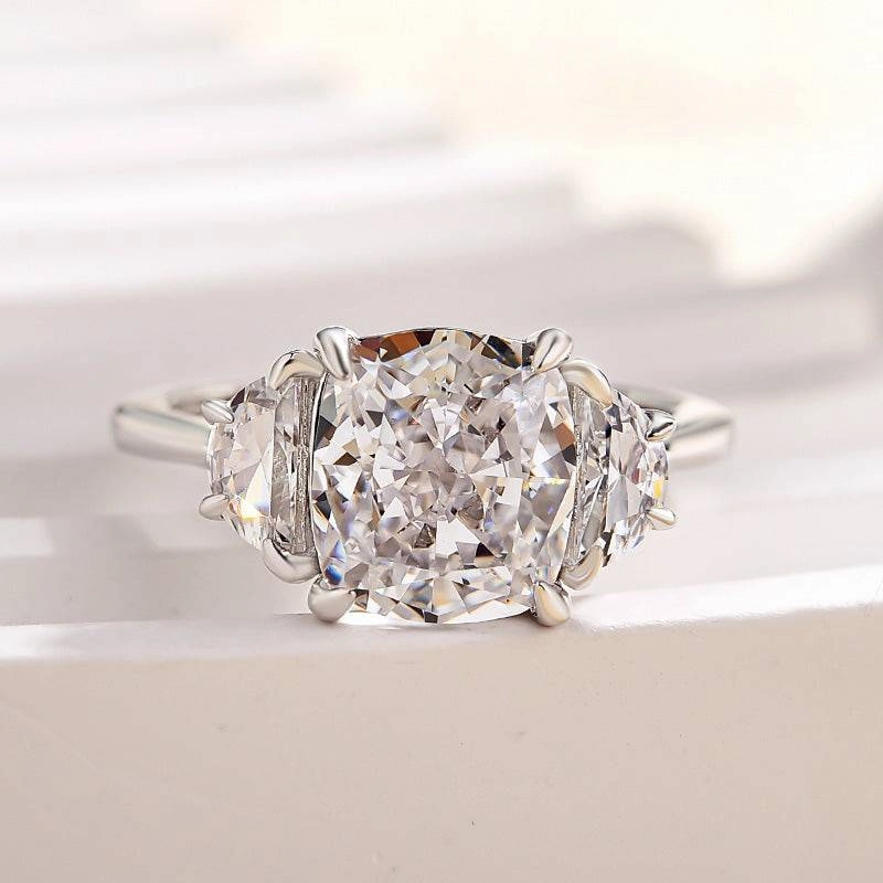 Formal Detail Refined Layer Louily Elegant Cushion Cut Three Stone Engagement Ring In Sterling Silver