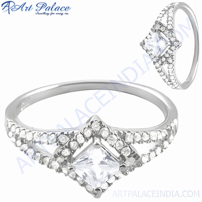 Budget Work Indian Design 925 Silver Ring with Cubic Zirconia Gemstone