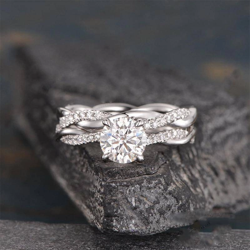 Louily Twist 1.25 Carat Round Cut Wedding Set For Her In Sterling Silver muted tone