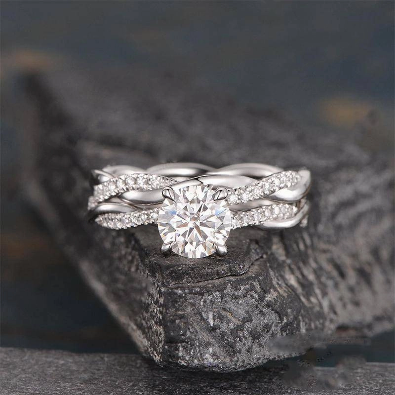 Louily Twist 1.25 Carat Round Cut Wedding Set For Her In Sterling Silver Fashion Style Modern Finish