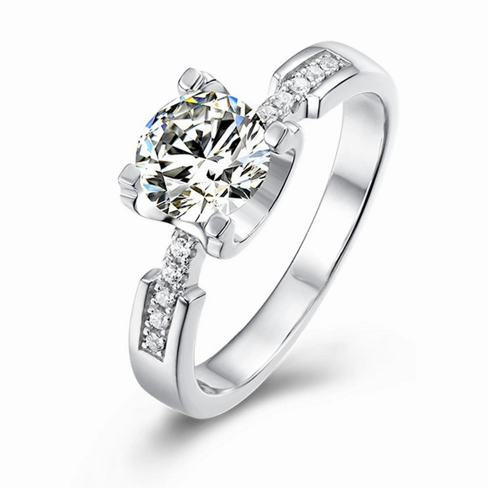 Delicate Finish 1 Carat Round Brilliant Straight Arm Ring | S925 | Moissanite