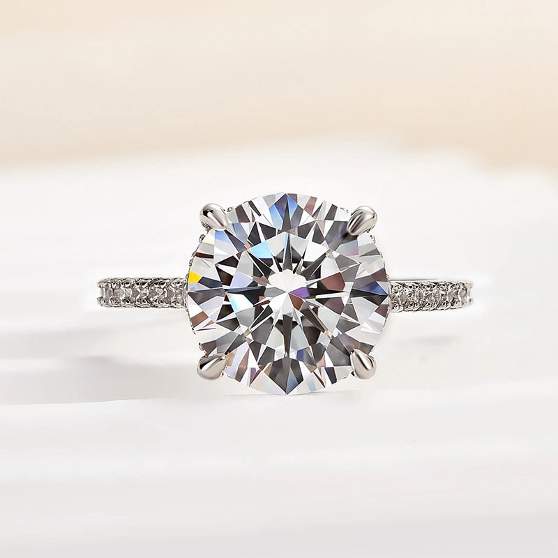 Louily Luxurious Round Cut 4 Prong Engagement Ring For Women In Sterling Silver Bold Look Heirloom Feel
