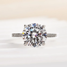 Louily Luxurious Round Cut 4 Prong Engagement Ring For Women In Sterling Silver Handcrafted Accent Special Edition