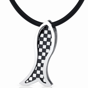 Night Out Artisan Item Stainless Steel Fish Slider Necklace 18 2 inch Black Cord
