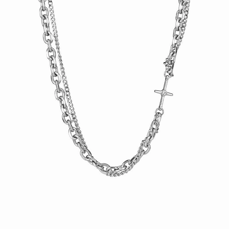 Cross Double Layer Chain Necklace | Titanium Steel Winter Party