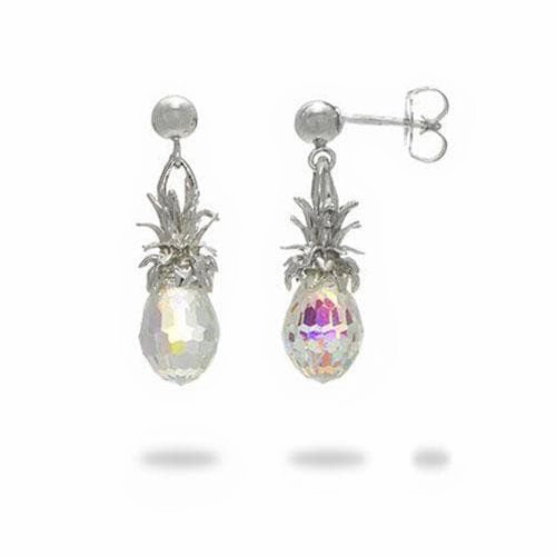 Ornate Decor Exquisite Appearance Crystal Pineapple Dangle Earrings in Sterling Silver