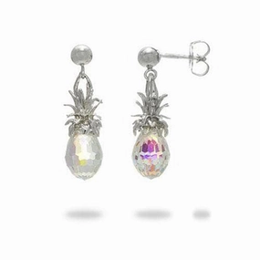 Ornate Decor Exquisite Appearance Crystal Pineapple Dangle Earrings in Sterling Silver