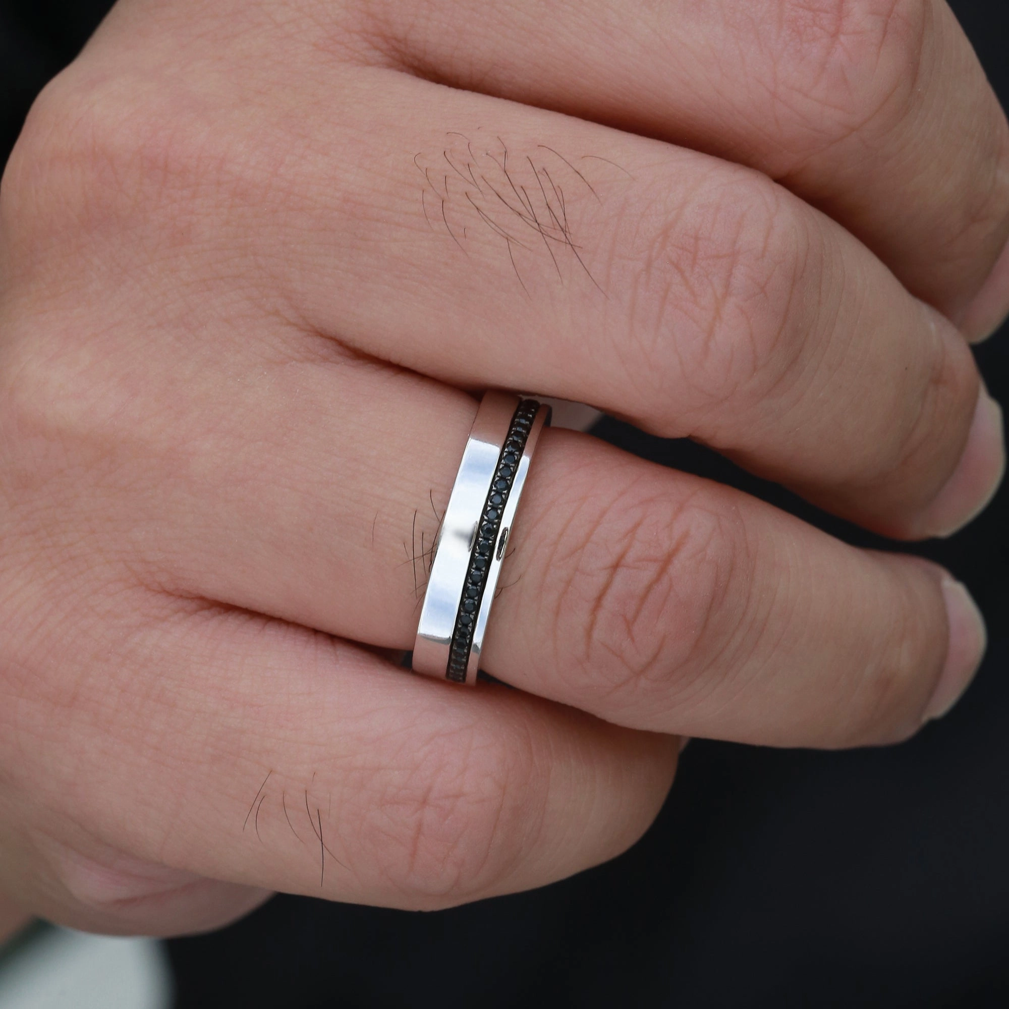 Shiny Embellishment 5mm Black Moissanite Half Eternity Men's Wedding Band