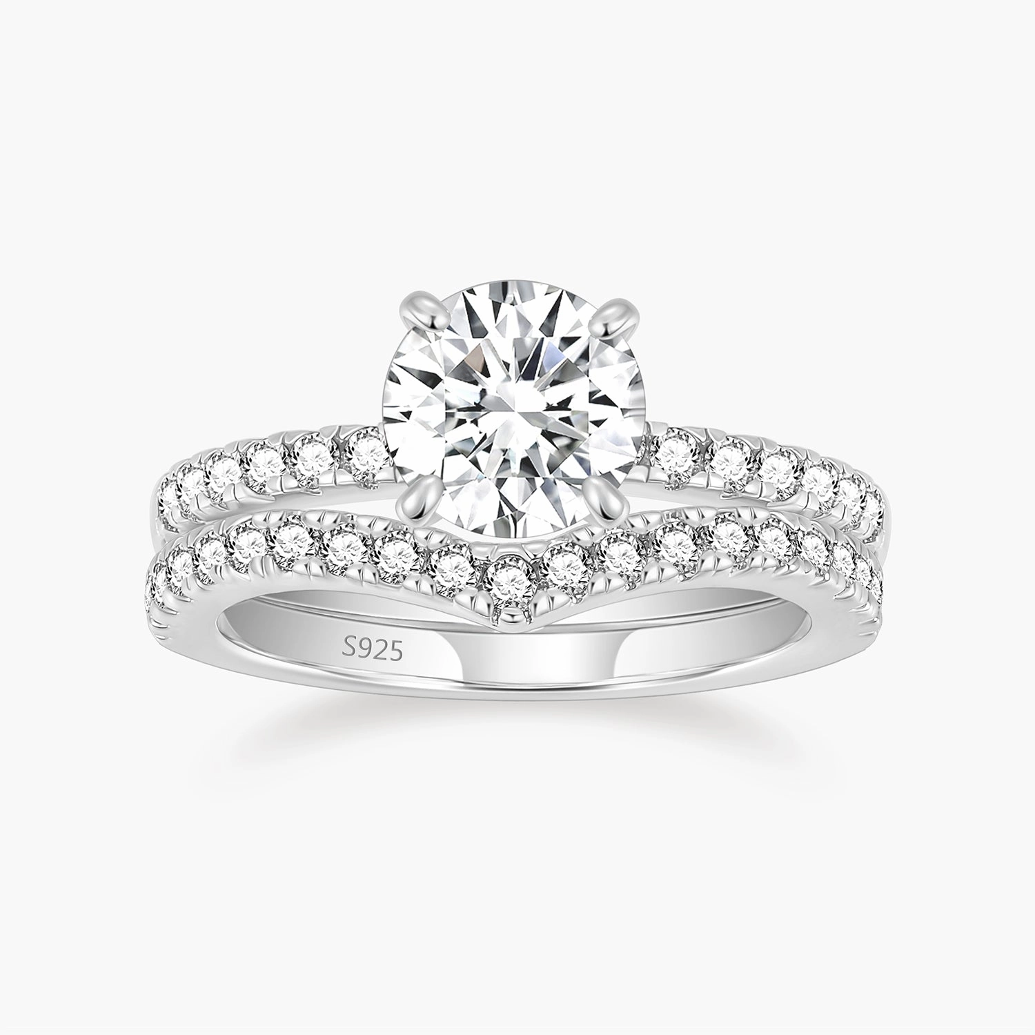 Understated Shine 1.2CT 925 Sterling Silver Round Cut Crown Bridal Ring Set