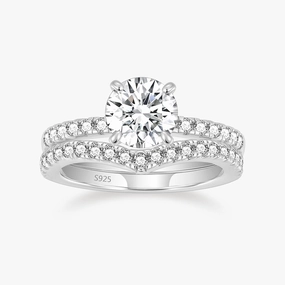 Understated Shine 1.2CT 925 Sterling Silver Round Cut Crown Bridal Ring Set