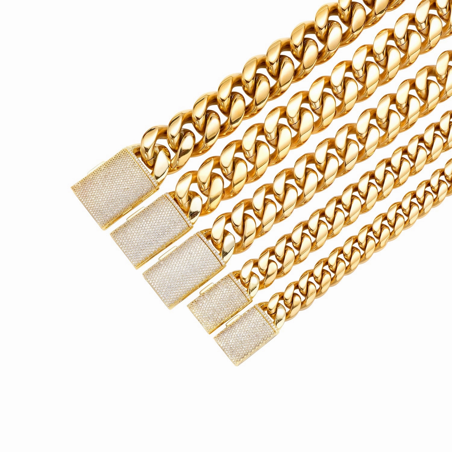 Cuban Chain Necklace | Stainless Steel 18K Gold | CZ Autumn Gift