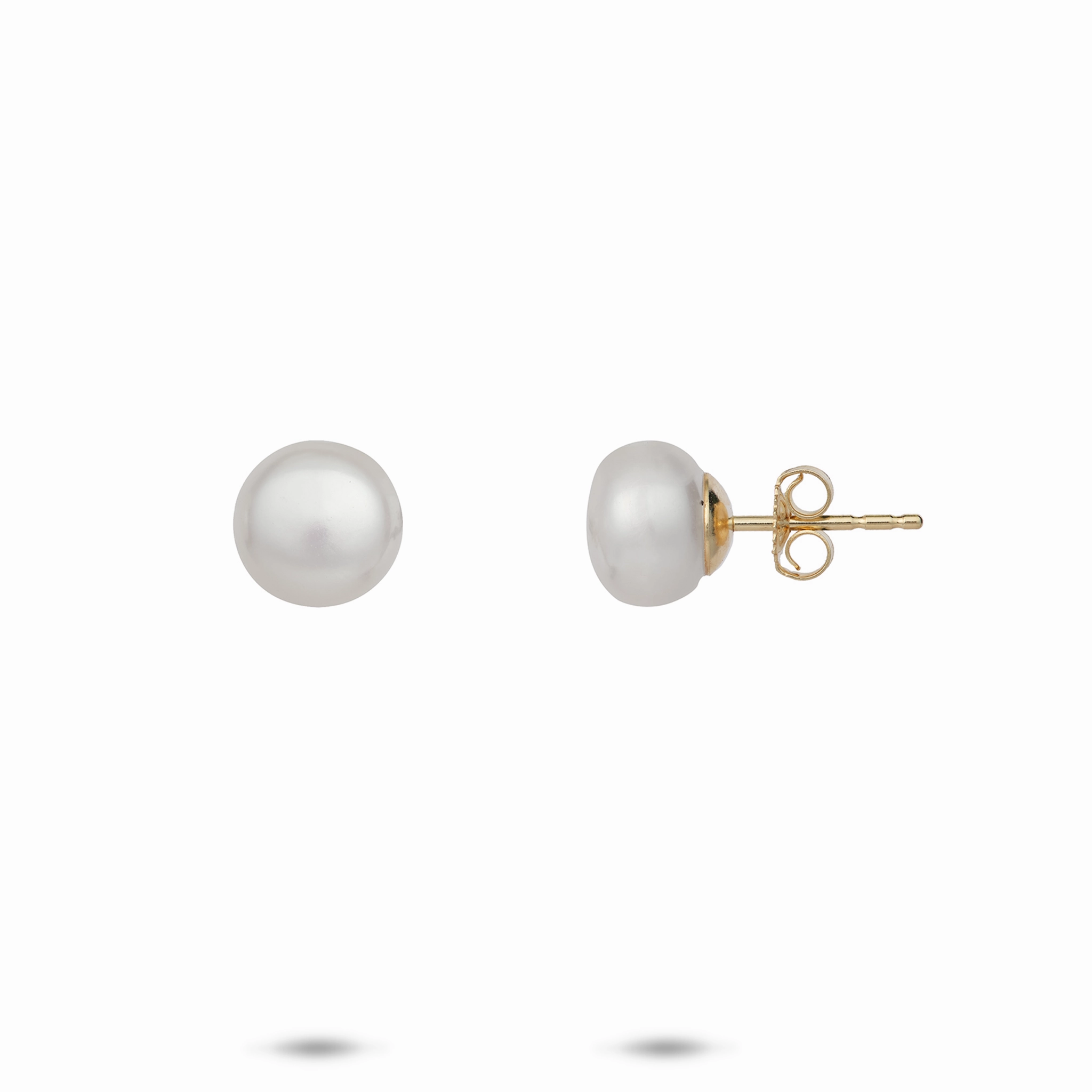 Ornate Accessory Button Freshwater Pearl Earrings in Gold - 8-9mm