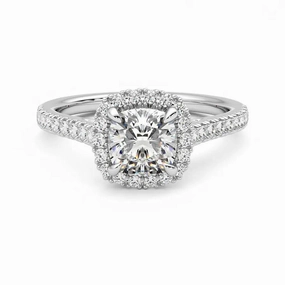 Sleek Accent Cushion Cut Halo Moissanite Engagement Ring with Hidden Anniversary Stone Accent