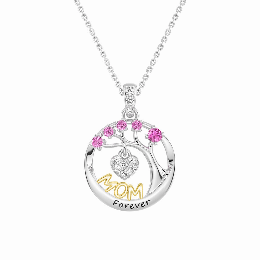 Custom Birthstone "Mom Forever" Tree of Life Necklace with Heart Pendant Cocktail Hour