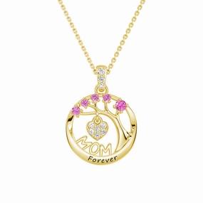 Custom Birthstone "Mom Forever" Tree of Life Necklace with Heart Pendant Romantic Moment
