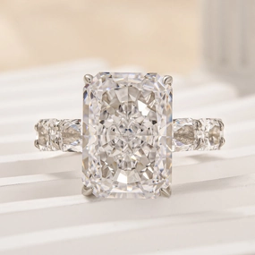 Louily Luxury Radiant Cut Engagement Ring For Women In Sterling Silver Alluring Accent Smooth Spark