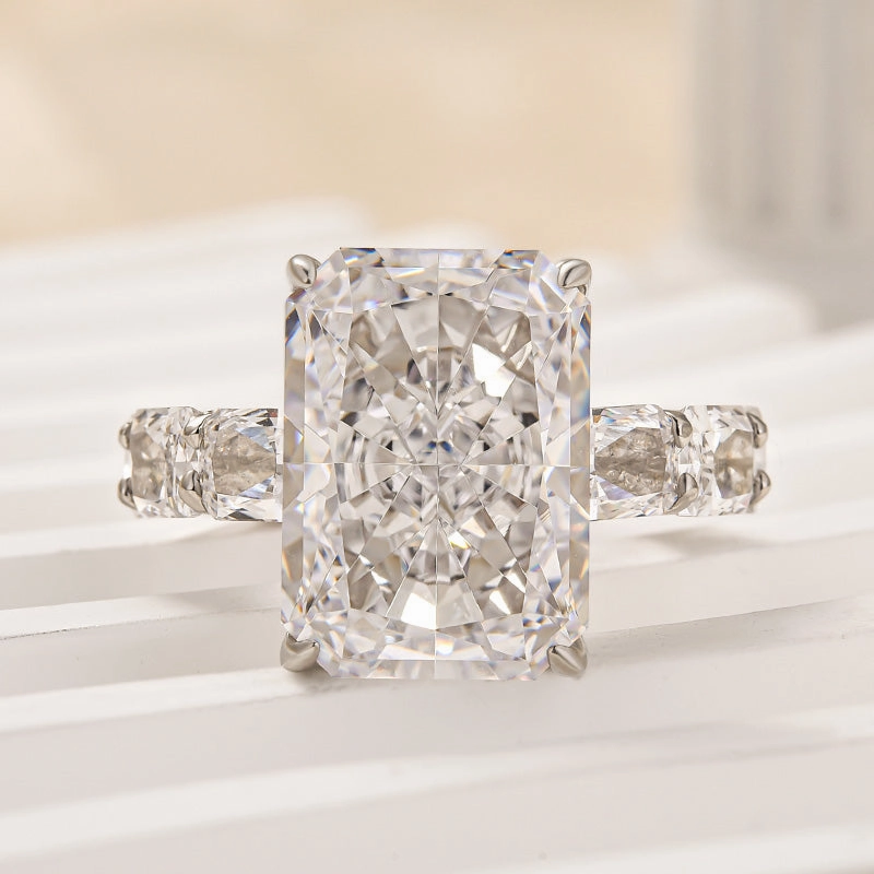 Louily Luxury Radiant Cut Engagement Ring For Women In Sterling Silver Luxe Appeal Gloss Shine