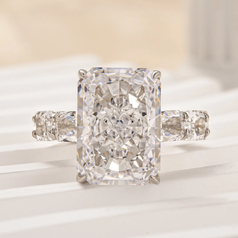Louily Luxury Radiant Cut Engagement Ring For Women In Sterling Silver Vibrant Jewelry Shine Finish