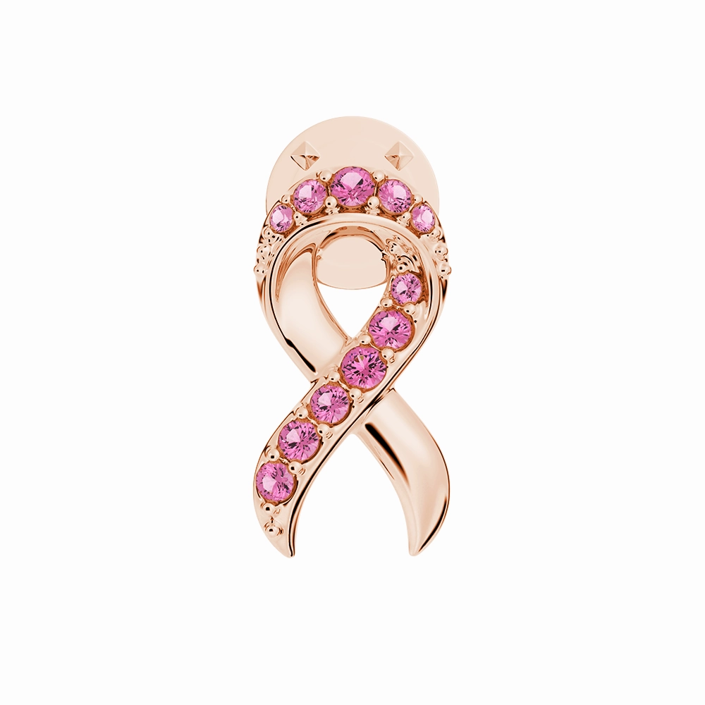 Shining Accent Bold Pieces Design "Faith Over Fear" Ribbon Brooch Pin In Rose Gold With Pav?? Pink Sapphires