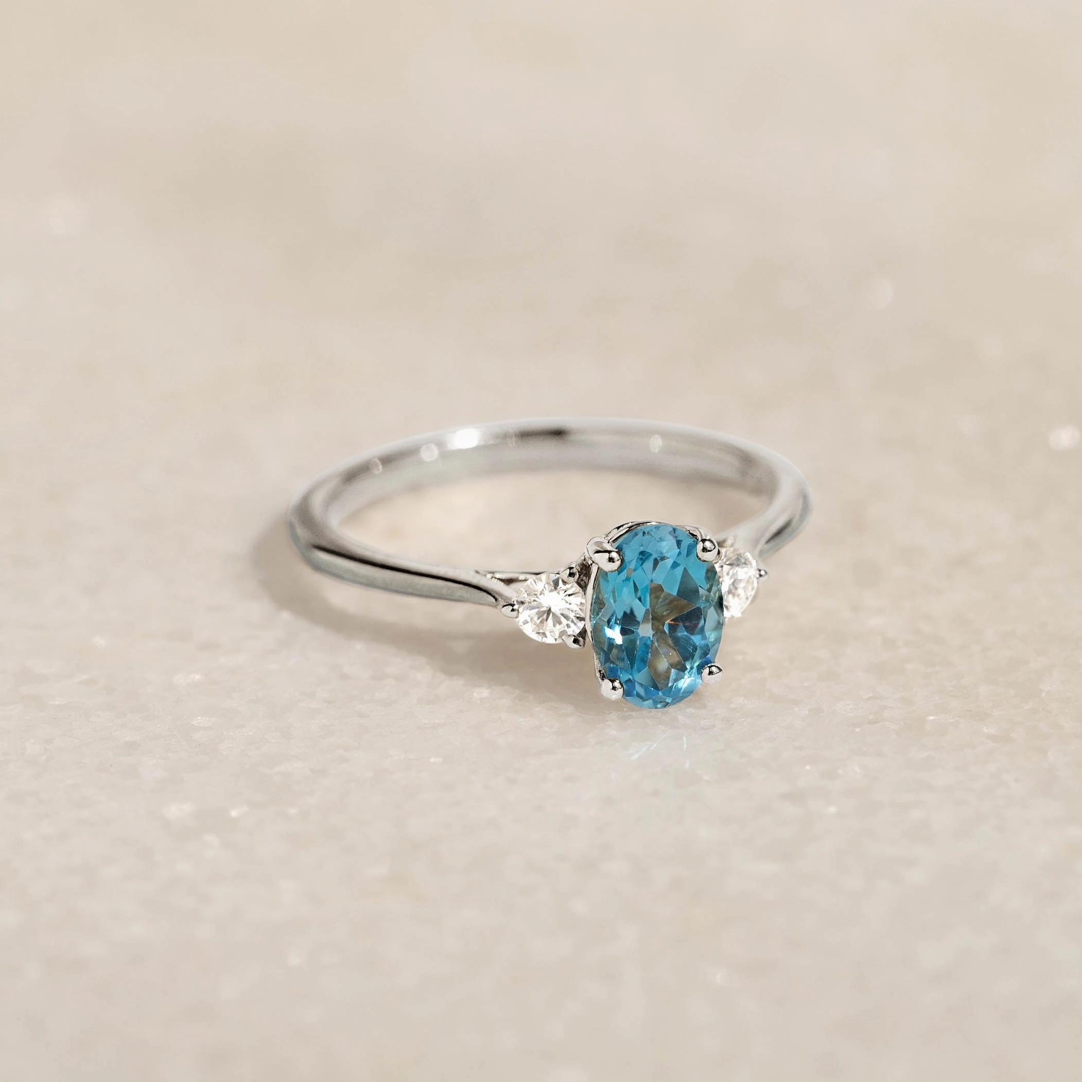 Swiss Blue Topaz and Diamond Ring White Gold - Kindra Classic Piece Economical Art