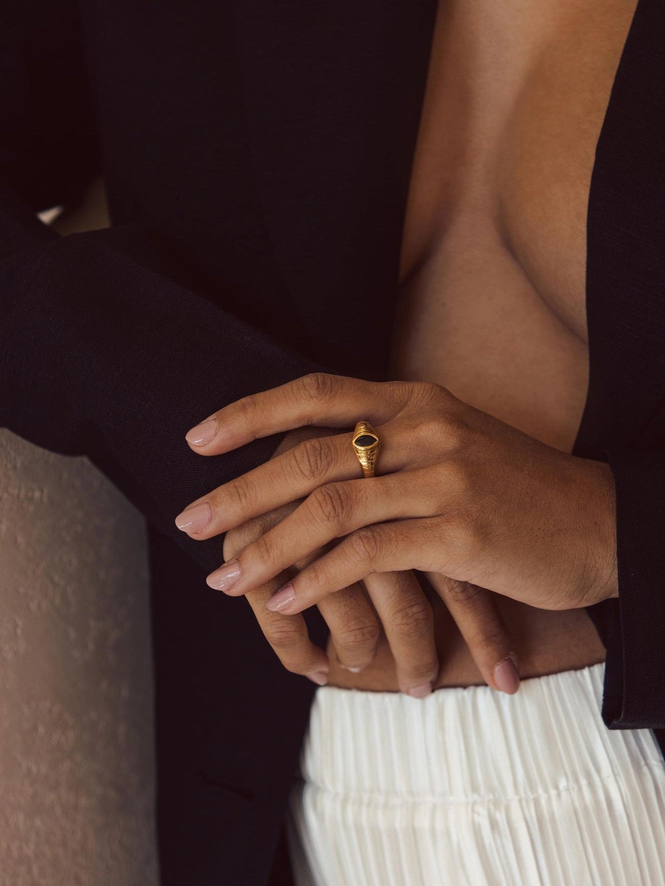 Evil Eye on Croissant Ring Polished Texture