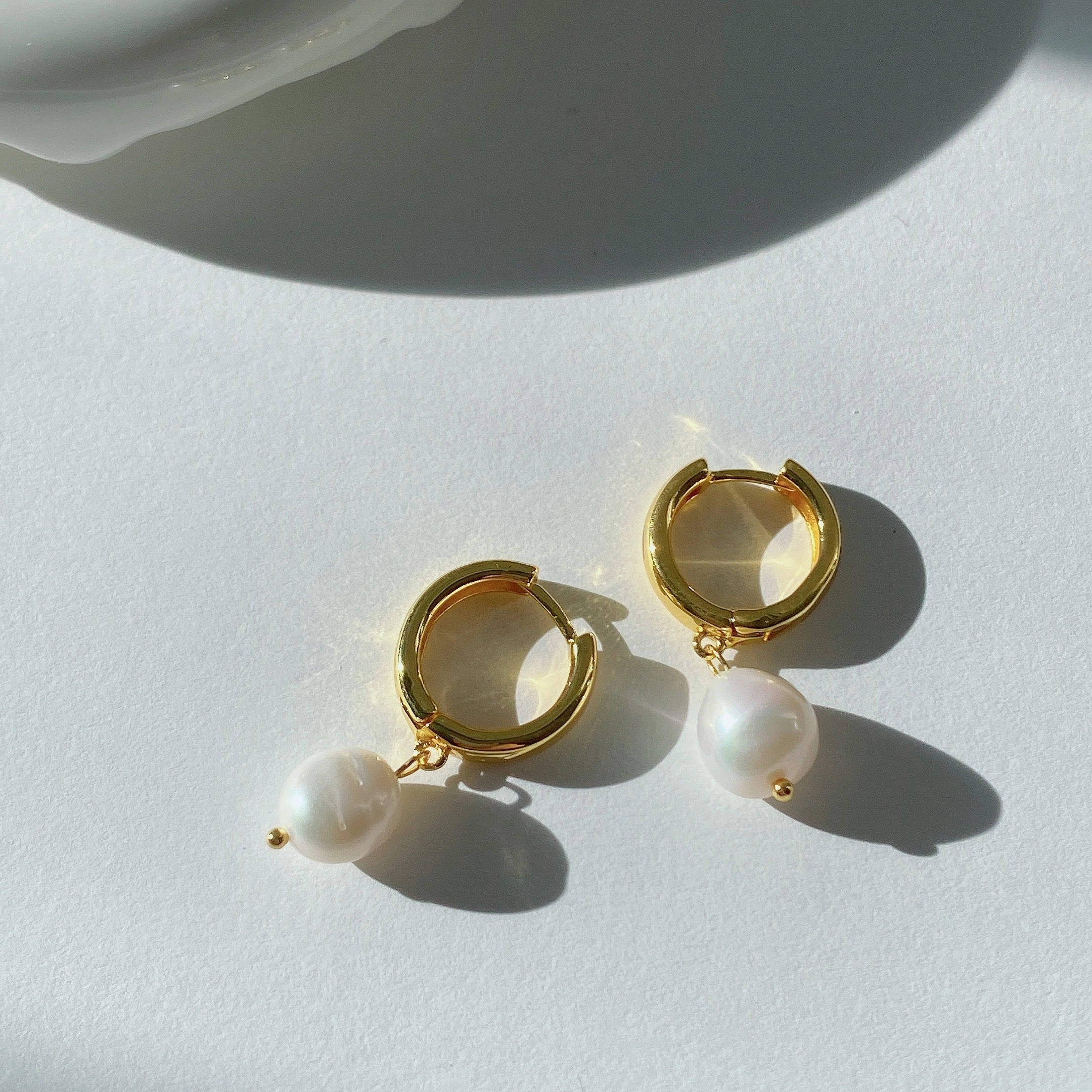 Liana Freshwater Pearl Huggie Hoops 18K Gold Large Accessory Shiny Option