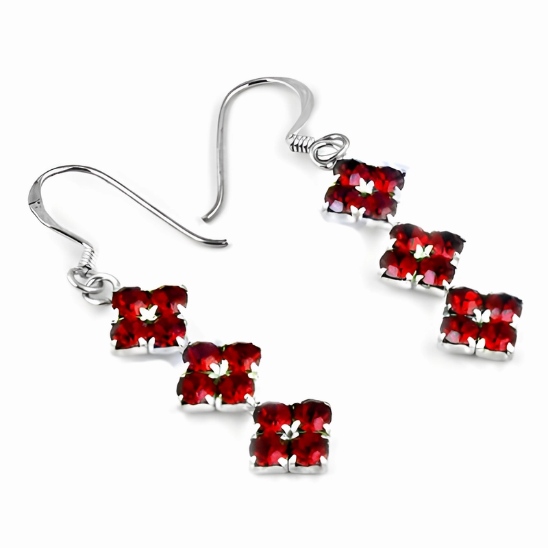 Cute & Stylish Red Cubic Zirconia Gemstone Silver Earrings - Perfect for Any Occasion Secure look