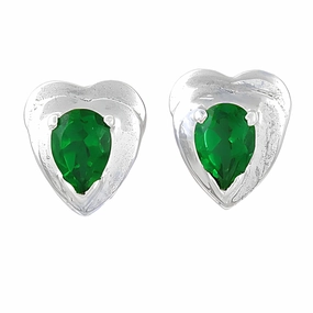Cute Heart Style Green Cubic Zirconia Gemstone Silver Earrings - Perfect Gift for Her Avant-Garde Piece