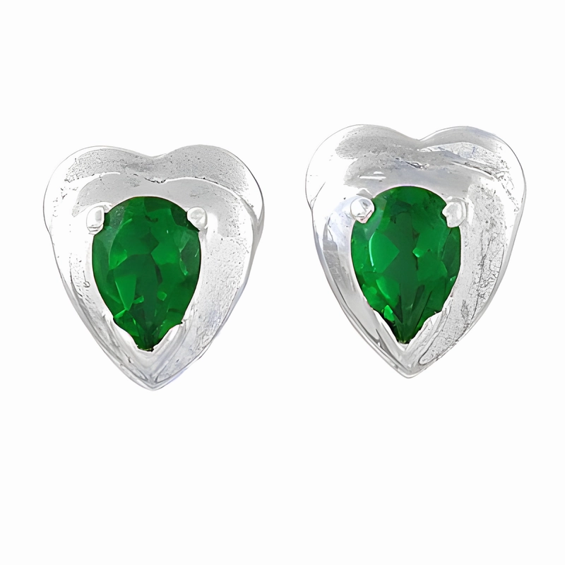 Cute Heart Style Green Cubic Zirconia Gemstone Silver Earrings - Perfect Gift for Her Avant-Garde Piece