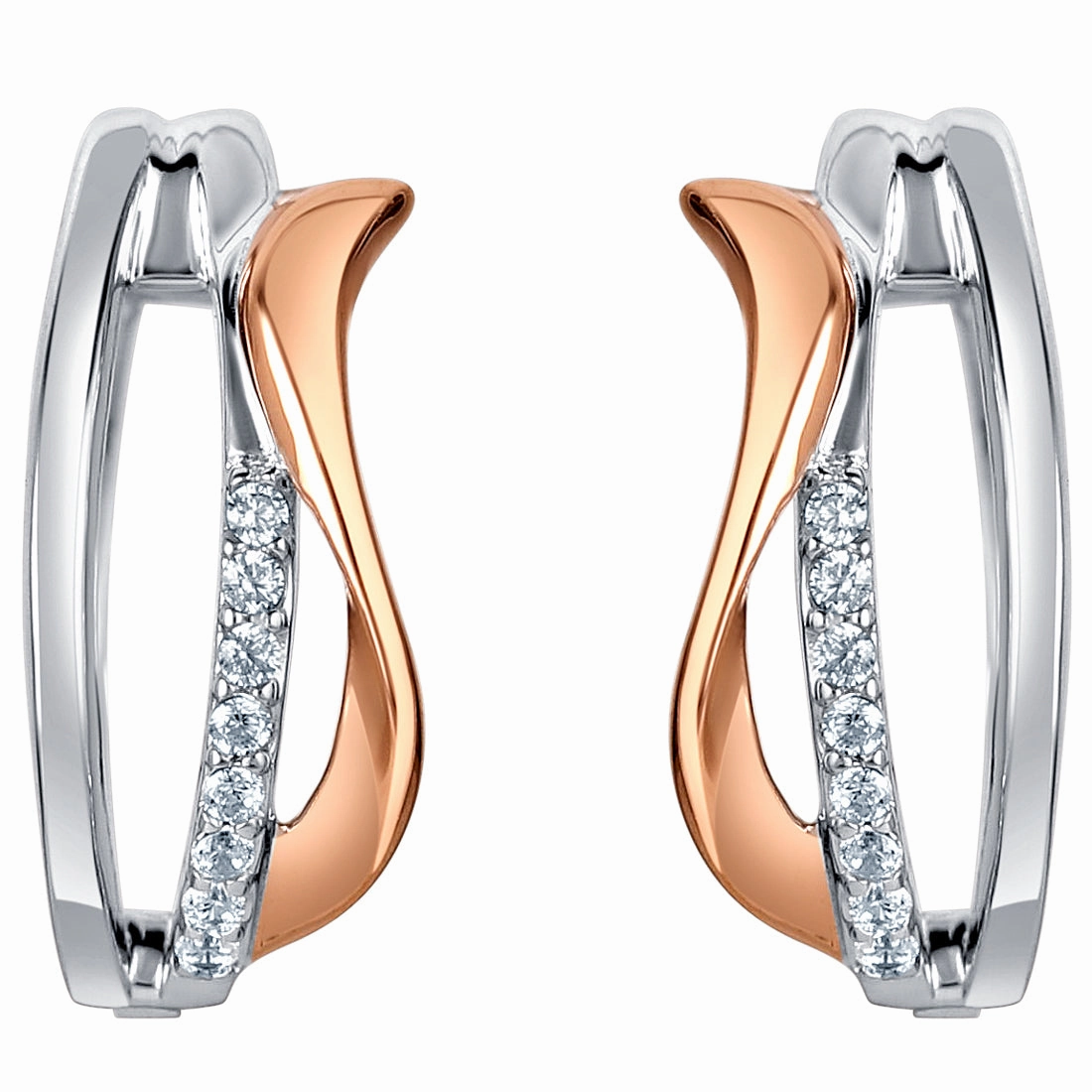 Two-Tone Sterling Silver Ribboned Tide Small Huggie Hoop Earrings Holiday Item