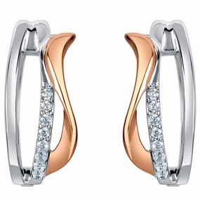 Two-Tone Sterling Silver Ribboned Tide Small Huggie Hoop Earrings Holiday Item