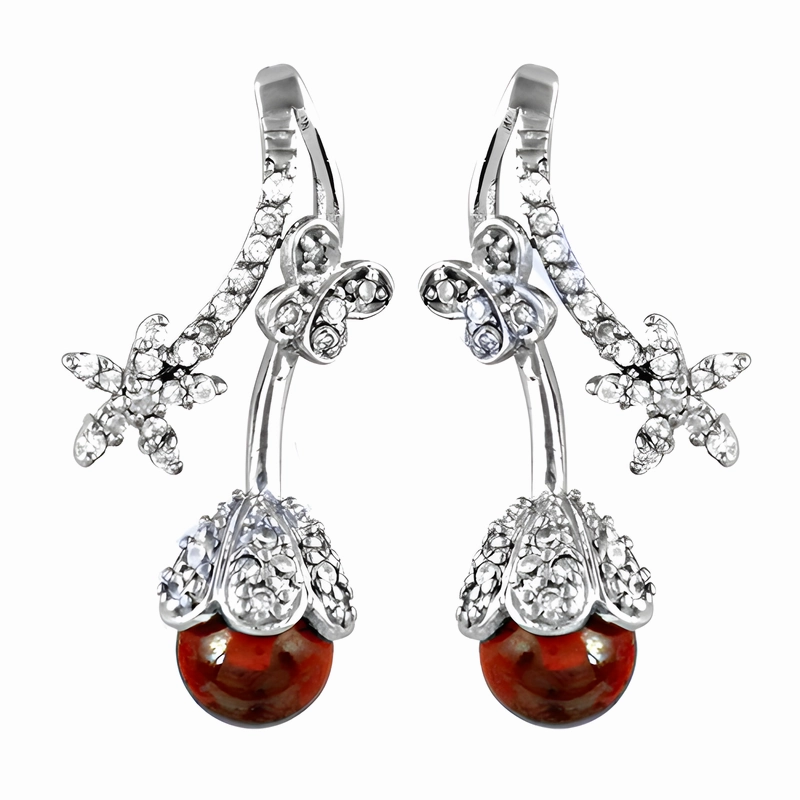 decorative item Red Cubic Zirconia Gemstone Silver Earrings - Fashion Accessories