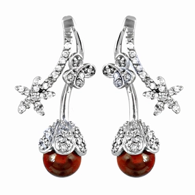 decorative item Red Cubic Zirconia Gemstone Silver Earrings - Fashion Accessories