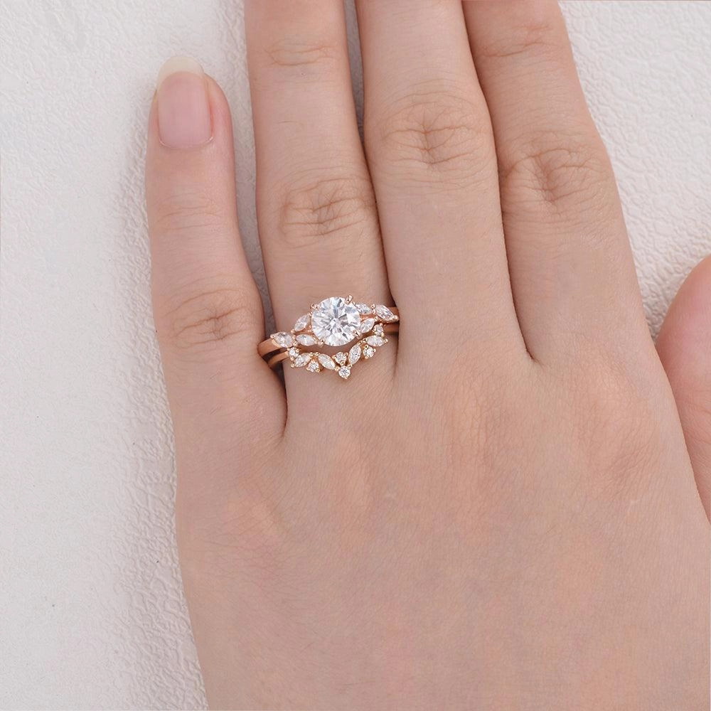 1.0ct Round Cut Moissanite Rose Gold Ring Set 2pcs Seasonal Favorite