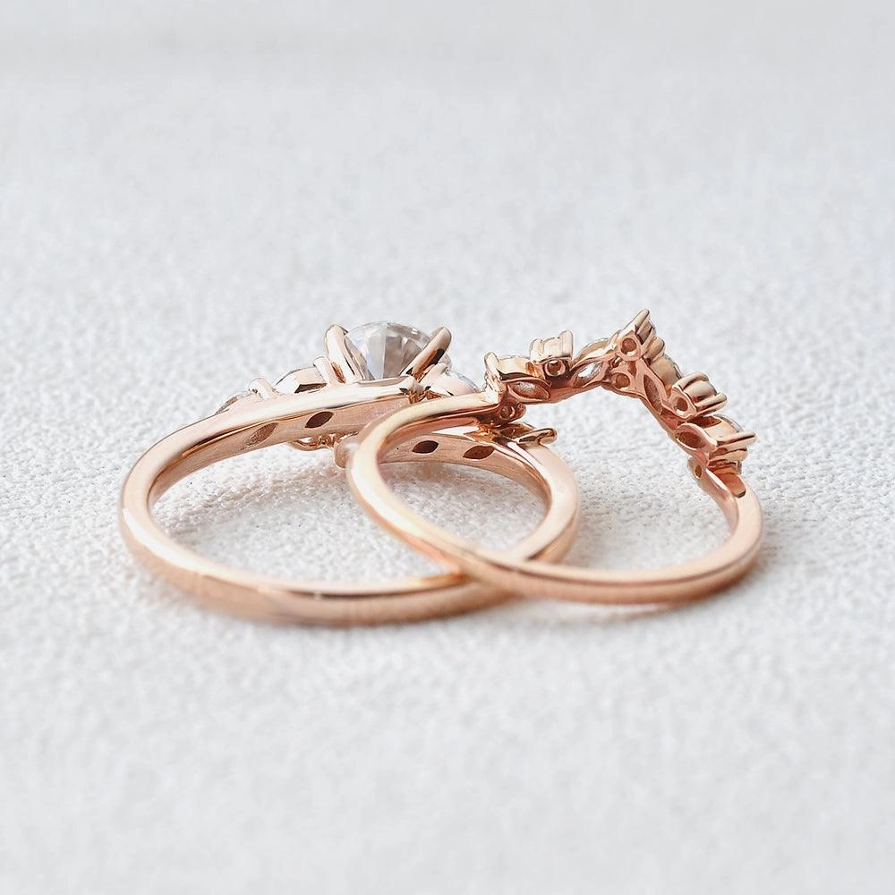 Pure Accent 1.0ct Round Cut Moissanite Rose Gold Ring Set 2pcs