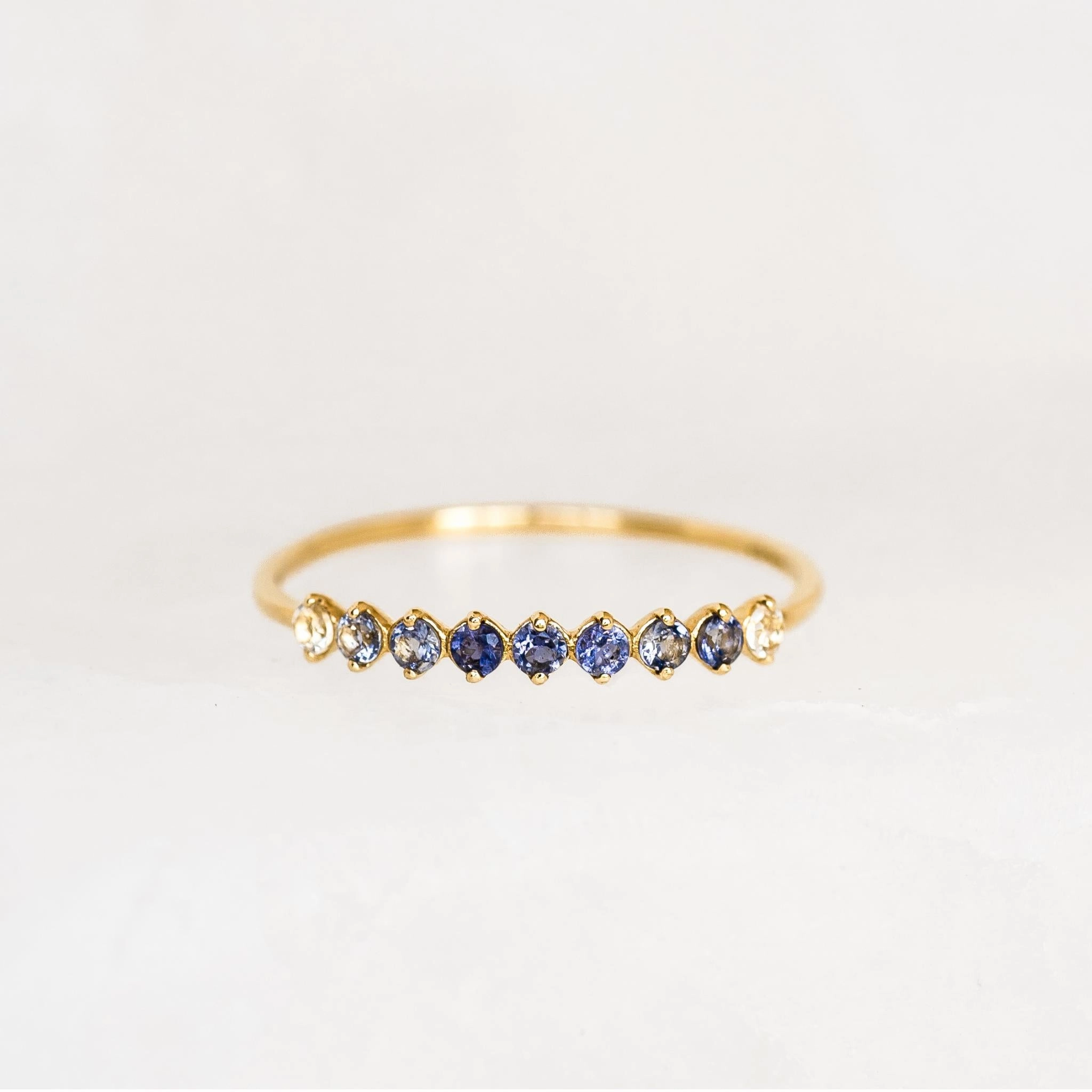 December Birthstone Ring 14k Gold - Ombre Cordierite Luxury Shine Finish