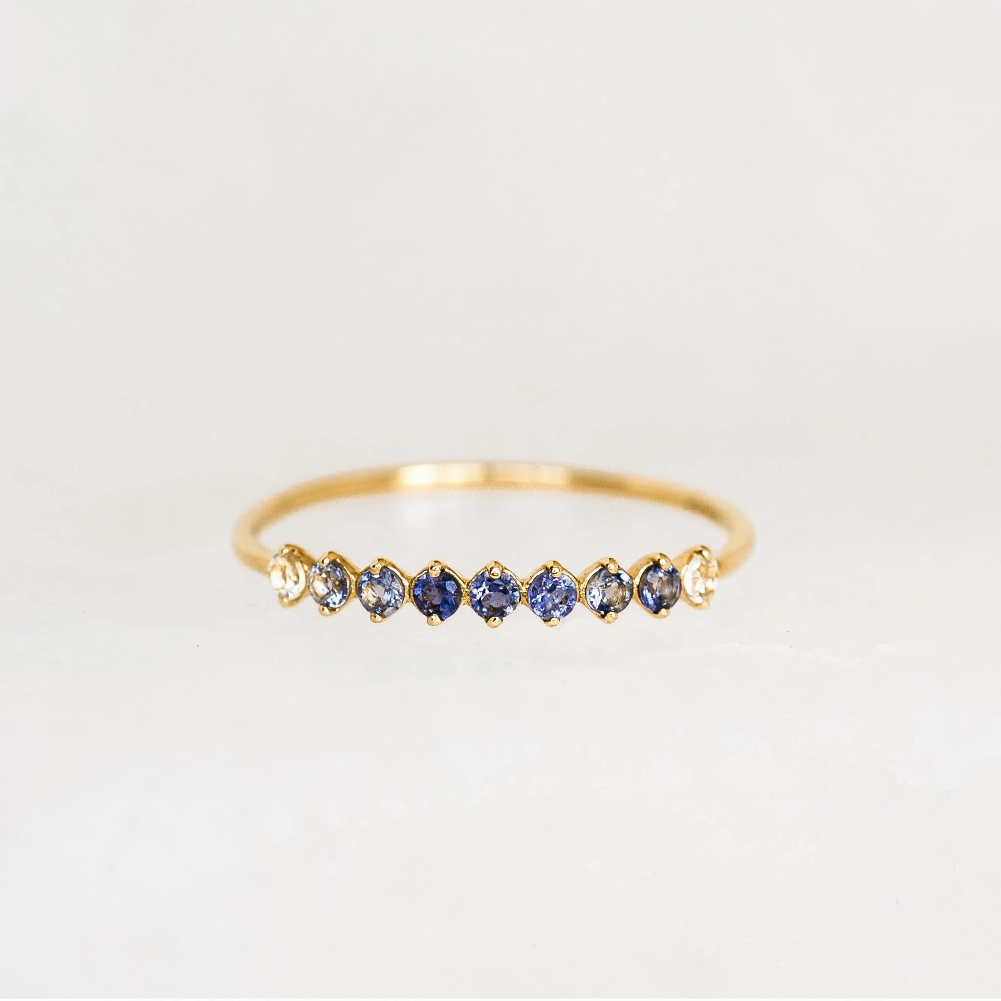 December Birthstone Ring 14k Gold - Ombre Cordierite Urban Look Glam Lookbook