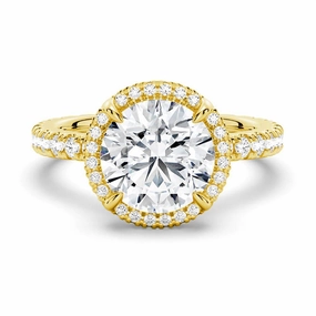 Model Ready Refined Jewelry Half Eternity Round Cut Moissanite Halo Engagement Ring