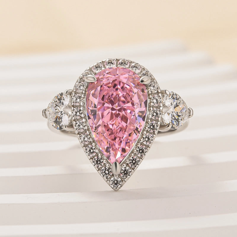 Trend Forward Natural Shine Louily Beautiful Pear Cut Pink Sapphire Three Stone Engagement Ring