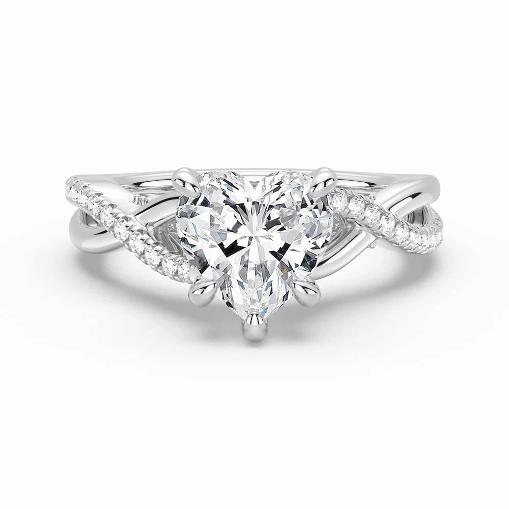 Brilliant Accent Heart Shaped Moissanite Twisted Band Engagement Ring with Hidden Accents