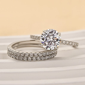 Louily Moissanite 2.0 Carat Round Cut 3PC Wedding Ring Set Statement Ready