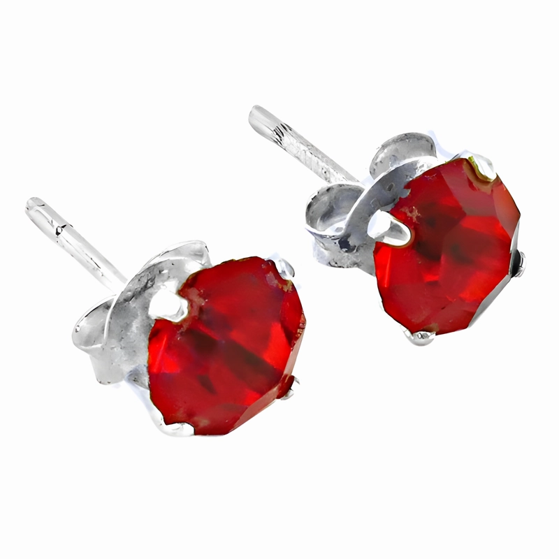 Stunning Red Cubic Zirconia Gemstone Silver Stud Earrings - Perfect Gift Spiral Decoration Beautiful Essential